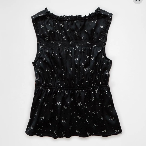 American Eagle Tie-Front Printed Top — Size XL 🎀 White Bow and Polka Dot Print - Picture 2 of 8